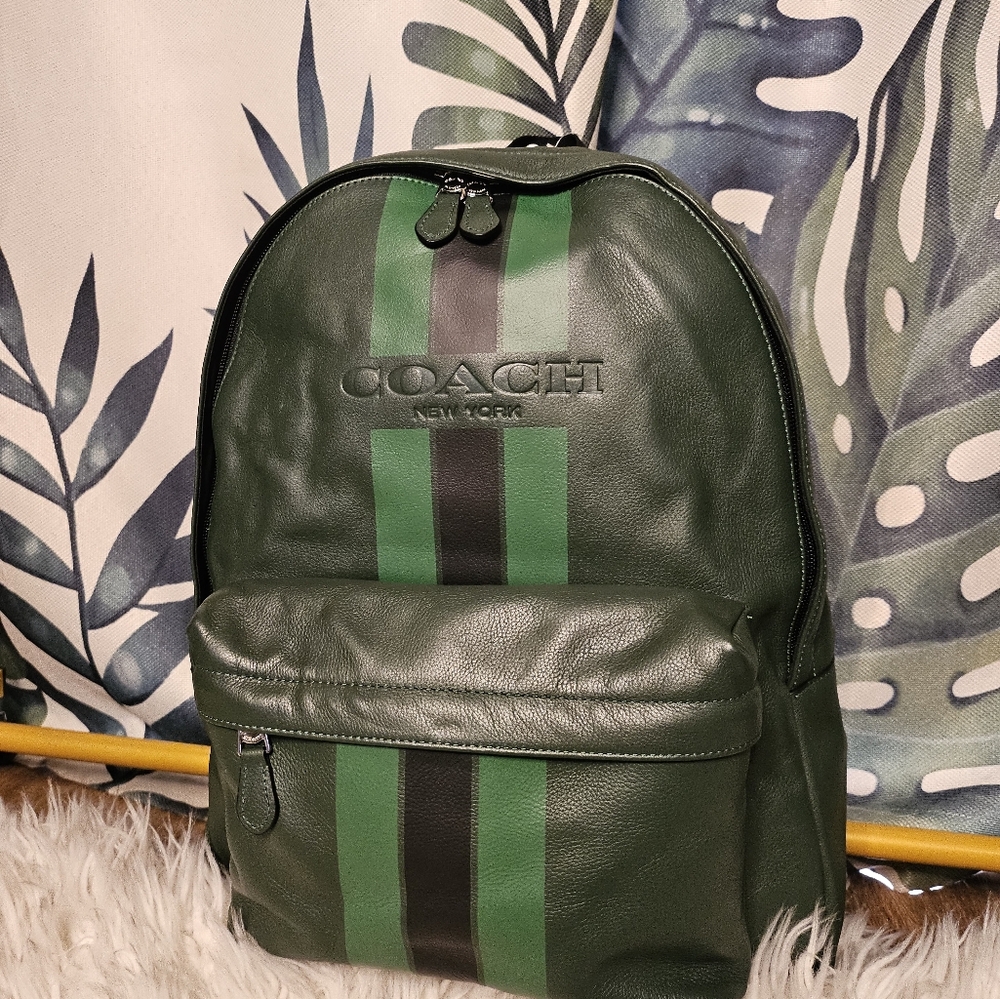SOLD Coach Green Leather Backpack